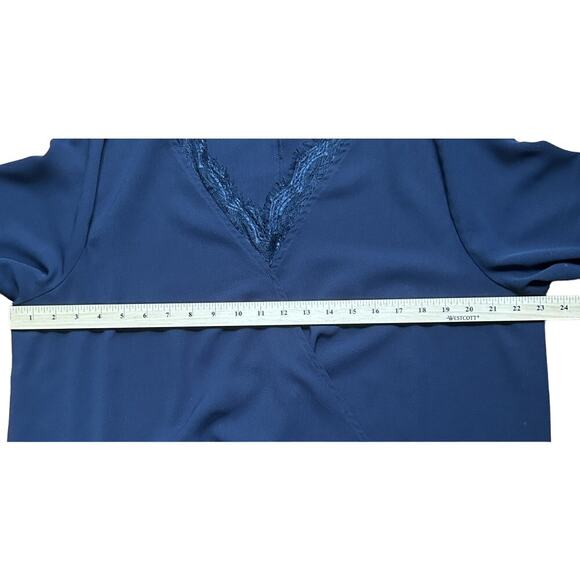 Bloomchim Navy Blue V-Neck Long Sleeve Wrap Front Top 14/16 - Picture 9 of 10